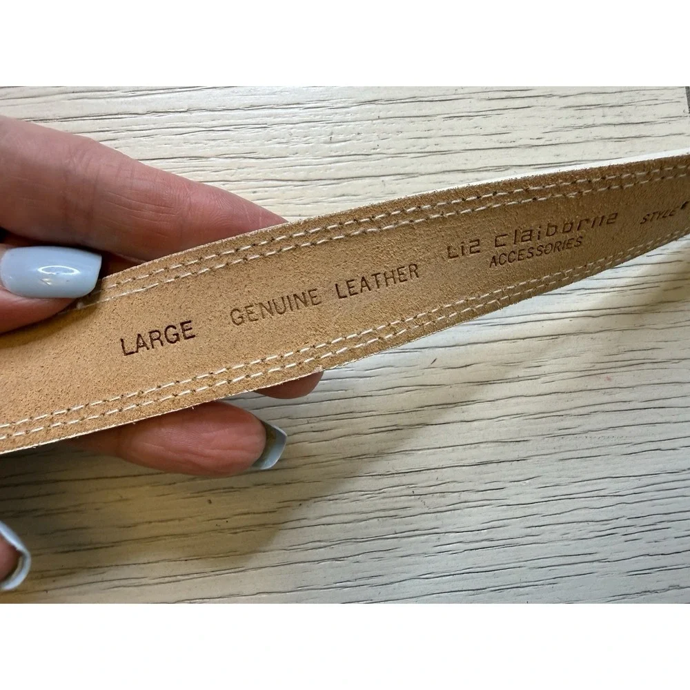 Vtg 1988 LIZ CLAIBORNE Women's L Wide‎ Belt White Leather Turquoise Buckle Retro